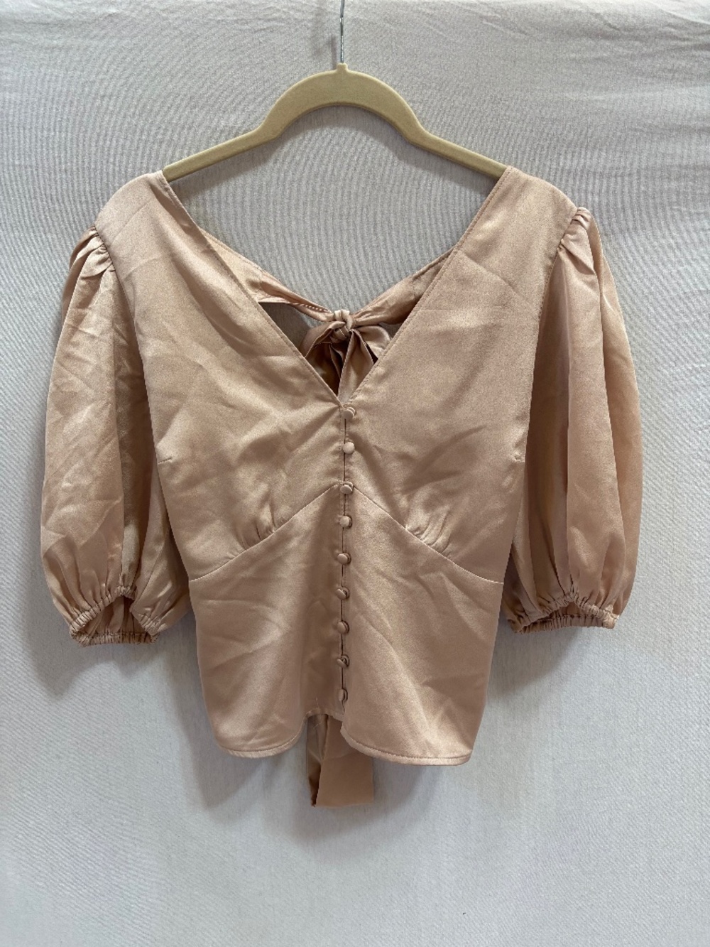 Tan satin short sleeve top